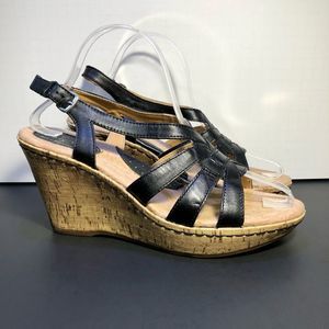 b.o.c. Born Concept Women’s Black Cork Wedge Sandals / Size 9